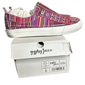 Gypsy Jazz Shoes Womens 8 Pink Striped Multicolor Pull-on Pedra Sneakers NEW